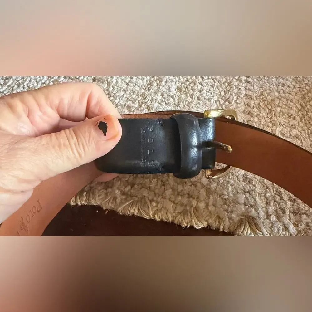 Polo Ralph Lauren black  Leather Belt with brass Buckle Sz 38